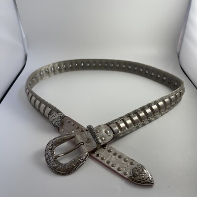 NANNI Belt Ladies Sz 90/36 Metal mesh Pearl White Leather Made in Italy  ~Western