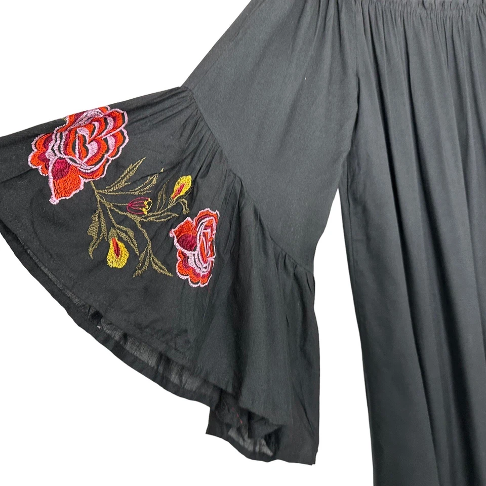 Feathers Dress Womens Floral Embroidered Off The Shoulder Dress Sz Large Black - Image 4 of 4