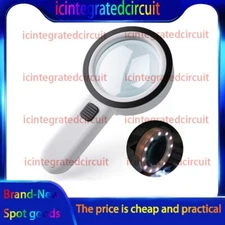 30X Jumbo Handheld Magnifying Glass w/ 12 Bright LED Light Illuminated Magnifier