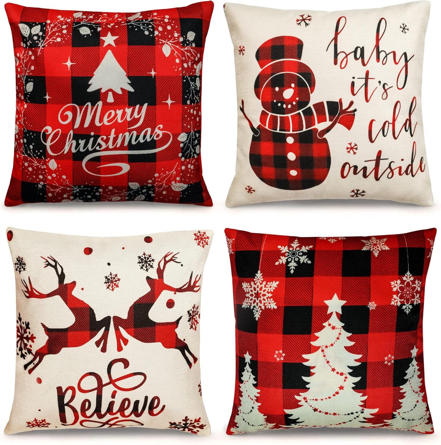Christmas Farmhouse Red Pillow Covers 18x18 Inch Set of 4-image