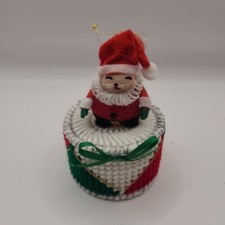 Handmade Needlepoint Santa Christmas Ornament Holiday Decoration