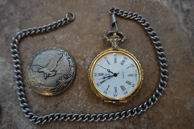 Armitron Eagle Pocket Watch w/Chain doesn't work, lid broken