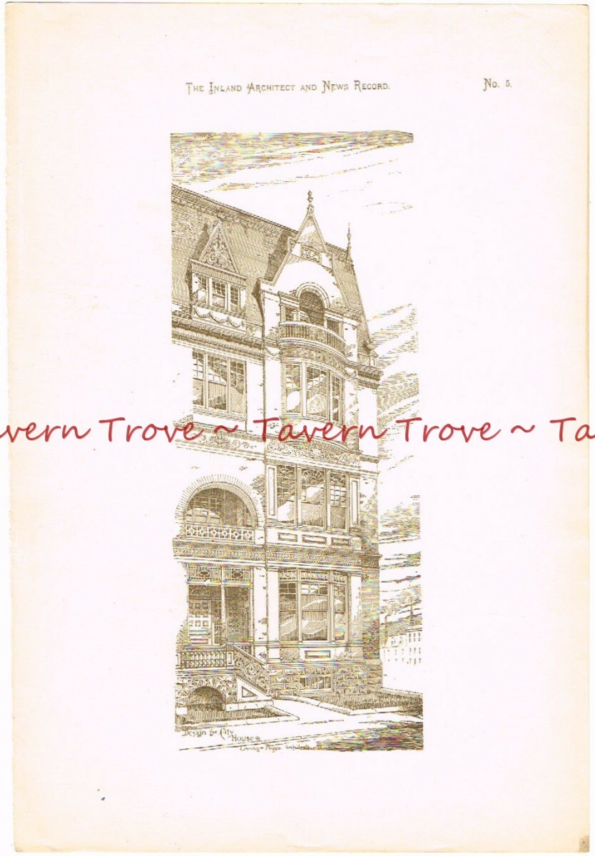 122 1880s Architects LORING & PHIPPS "Design For City House