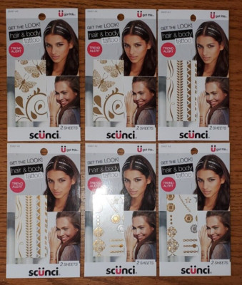 Scunci Get The Look Hair & Body Tattoos 6 Packs 2 Sheets Per Pack New