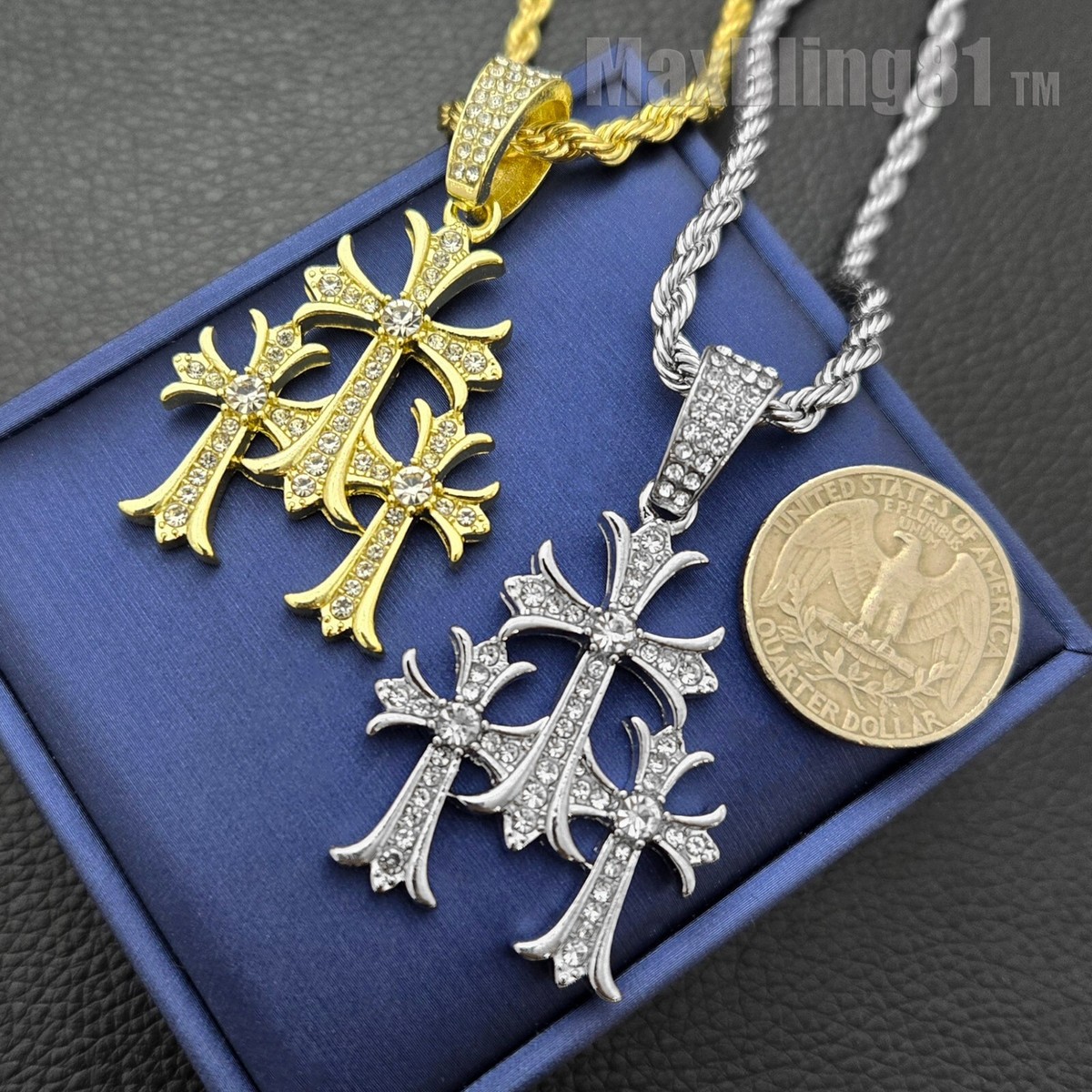 Triple Cross Cubic Zirconia Pendant & 24
