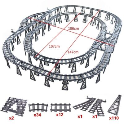 Track Straight Curved Crossing Rail for Lego Train Building Block DIY-60 Sets!