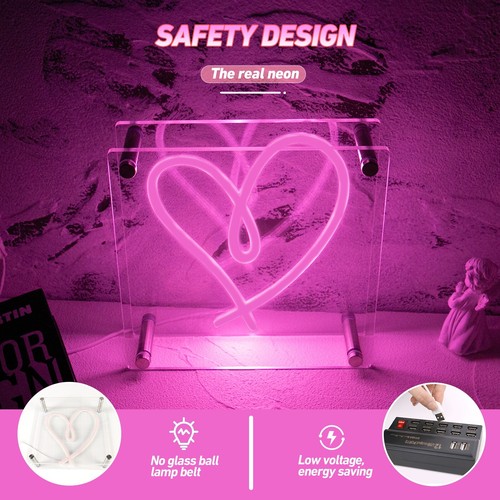 Desktop Pink Love Valentine's Day LED neon Sign light USBpower Acrylic Neon Ligh - Picture 2 of 7