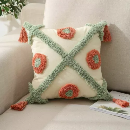 Tufted Boho Throw Cushion Cover Pillow Cover Pillowcase Tassel Pillow Covers - Picture 11 of 17