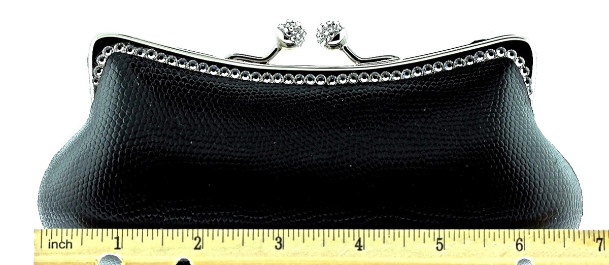 Black Leather Evening Bag Crystallized Swarovski Crystals