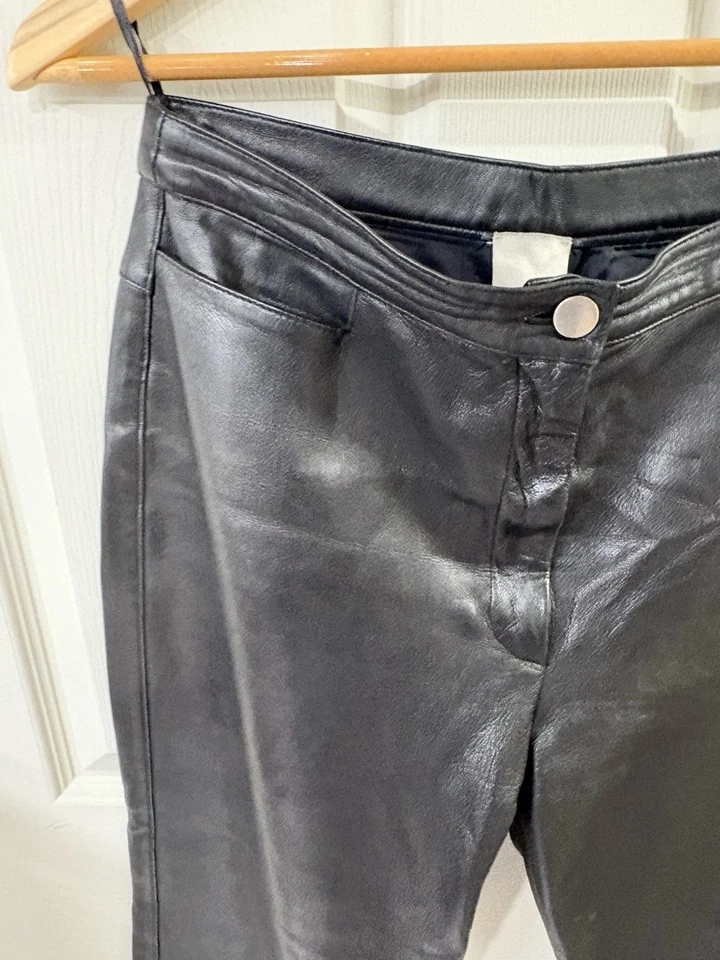 VTG Anne Klein Pants Womens Size 8 (30x31.5) Black Straight Leg Genuine Leather - Image 2 of 4