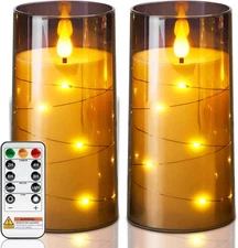 Homemory Flameless Candles with Embedded Star String Fairy Lights, Battery Opera