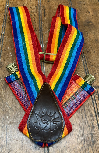 Vintage 70's 80's Rainbow Pride Elastic Clip Hardware Suspenders 2" x 32"