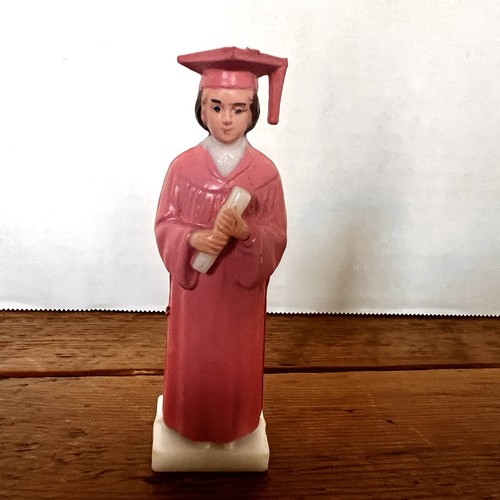 Wilton Vintage 1980s Female Graduate Plastic Graduation Cake Topper Pink Gown 4”