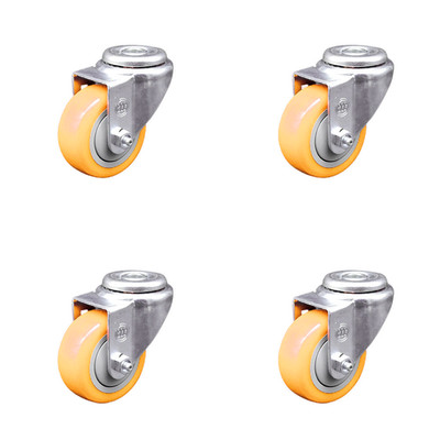 3 Inch Yellow Polyurethane Wheel Swivel Bolt Hole Caster Set