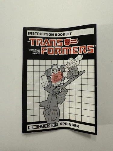 Transformers 1986 SPRINGER  G1 Instruction Manual Booklet Vintage Hasbro Autobot