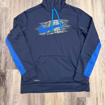 Nike Men's Therma-Fit Center Swoosh Hoodie Large Blue Fleece Active Performance