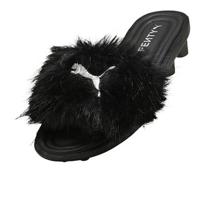 PUMA Fenty X Chic Faux Fur Slide Womens Black Casual Sandals