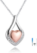 Sterling Silver Teardrop Urn Necklace for Ashes - Heart Memorial Pendant