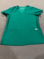 FIGS Technical Collection Two Pockets Scrub Top Womens XS Green Side Slit V Neck
