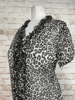 Sheer Frilly Leopard Print Secretary Blouse Sz 16 44  Bust Sissy Mistress CD TV