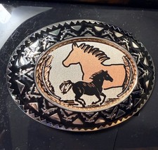 NIB Nocona Belt Co. Wild Horses Western Silver  Copper Tone Buckle