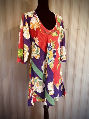 Antica Sartoria Giacomo Cinque Tunic Dress Gauzy Floral Stripe Beaded Logo S