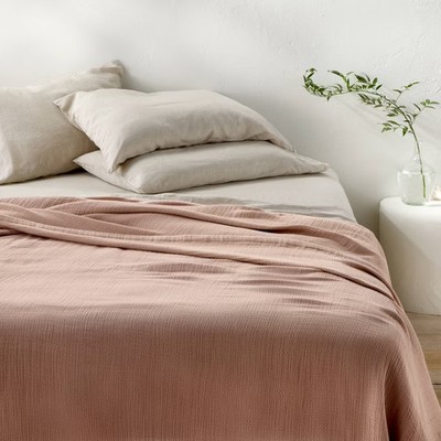 Full/Queen Rayon from Bamboo Matelasse Blanket Light Adobe Clay - Casaluna