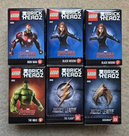LEGO BRICKHEADZ Superhero Lot Marvel DC Iron Man Hulk Black Widow Flash Aquaman