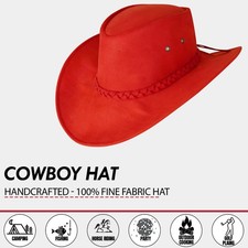 Men RED Amara fabric Cowboy Hat Western Wide Brim Outback Hat Braided Band