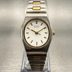 Seiko Watch Women 17mm White Dial Two Tone Oval 2Y01-5C79 New Battery Vintage