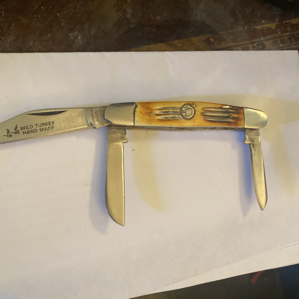 WILD TURKEY HAND MADE 3 BLADE POCKET KNIFE 3" BLADE PAKISTAN - Image 3 of 4