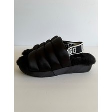 UGG Fluffita Puffer Black Satin Slingback Platform Slides Y2K Womens 7