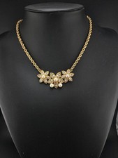 Vintage Christian Dior Gold Pearl Crystal Floral Necklace - Signed Designer 0076