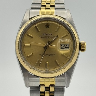 ROLEX DATEJUST HERREN UHR 36MM 16013 STAHL/GOLD TOP ZUSTAND GOLD BLATT TOP