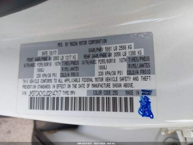 2018 Mazda CX-9 Left Front Door Trim Panel Black OEM Used 116K Miles - Изображение 3 из 4