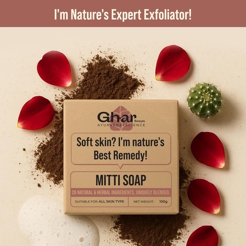 Pack of 2 Ghar Soap Mitti Soap 100g | Herbal Bath Bar with Pond soil & 26 Herbs - Picture 2 of 6