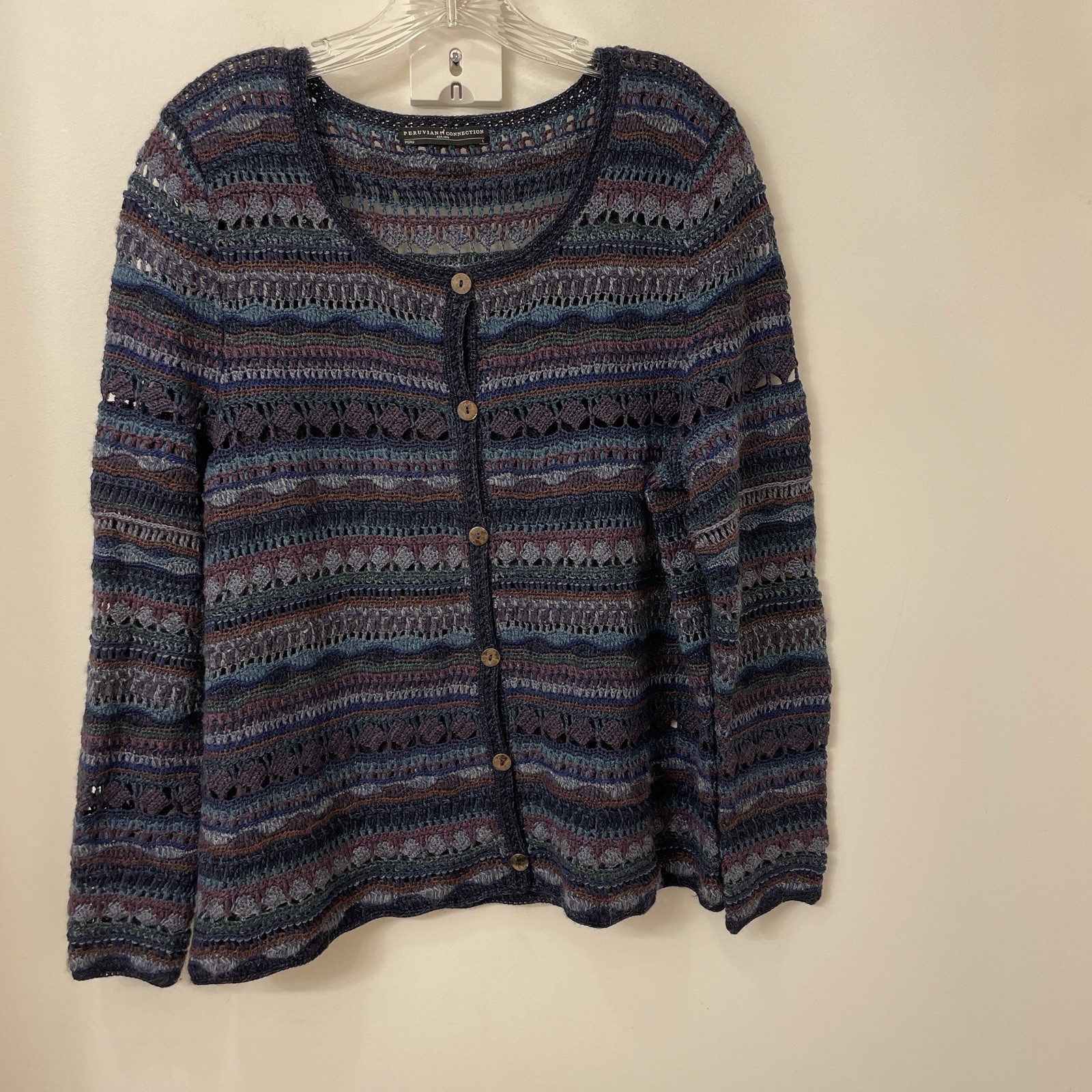 Peruvian Connection Button Lace Knit Cardigan,  B… - image 1