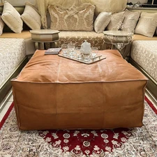 New Brown 30'' Ottoman Handmade Footrest Moroccan Leather Boho Pouffe Footstool