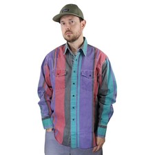 Vtg Wrangler Brushpopper Western Shirt Mens XL 17.5-36 Black Purple Striped USA