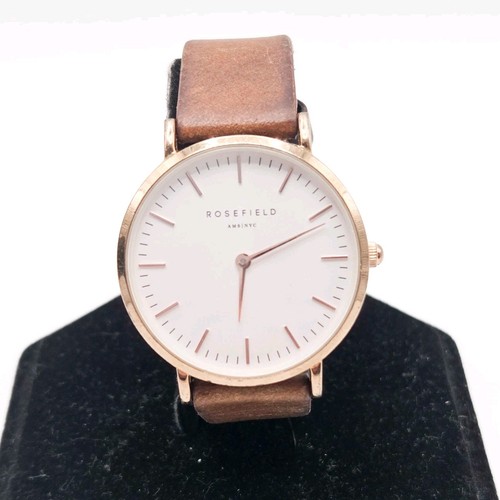 Rosefield AMS|NYC Tribeca Watch Rose Gold White Dial Brown Leather minimalist