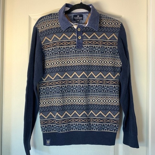Fellows United Geometric Knit Polo Sweater – Retro Preppy Cotton Pullover M