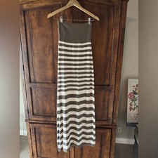 Trina Turk Taupe & White Stripe Strapless Maxi Dress Size Small