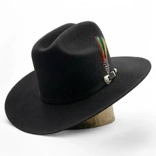 Texana 200X Estilo Carin Leon con Plumas Western Cowboy Felt Hat - Black