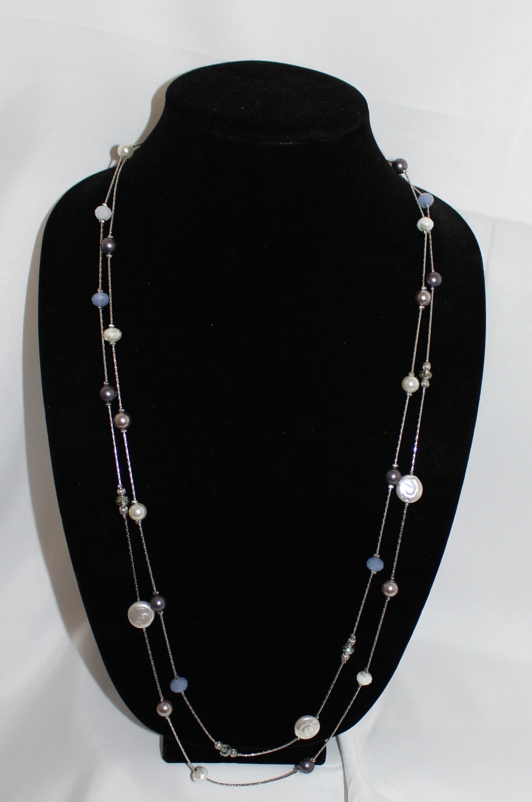 Estate Vintage Silvertone Double Strand Beaded Fa… - image 1