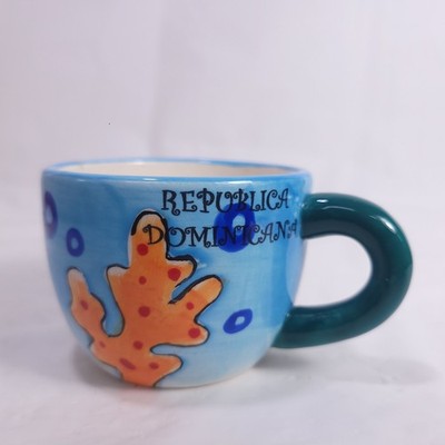 Small Republica Dominacana Souvenir Miniature Coffee Cup Mug Coral Colorful 