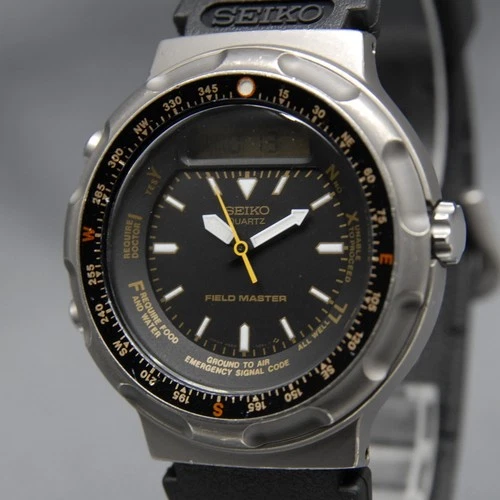 [Near MINT] Vintage SEIKO Field Master H558-5020 42mm Alarm Chrono QZ Mens Watch