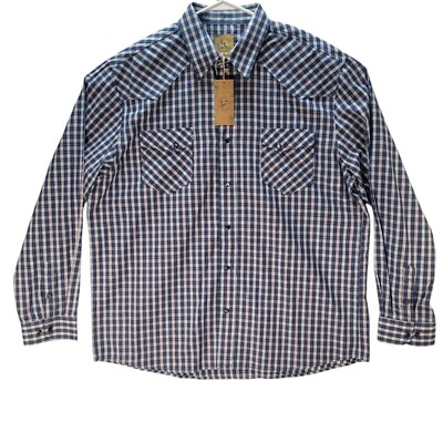 GC Blue Shirt Adult 2XL XXL Multicolor Plaid Pear Snap Long Sleeve Mens NWT