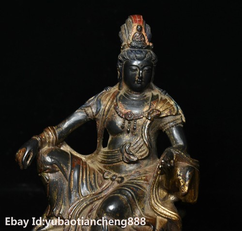 China Buddhism Old Bronze Gilt Sit Kwan-yin Guan Yin Boddhisattva Buddha Statue - 第 2/12 張圖片