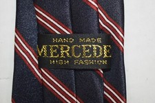 Neck Tie VTG Mercedes 60s 70s Hand Made Navy Red White Stripes Navy 54" x 3.25"