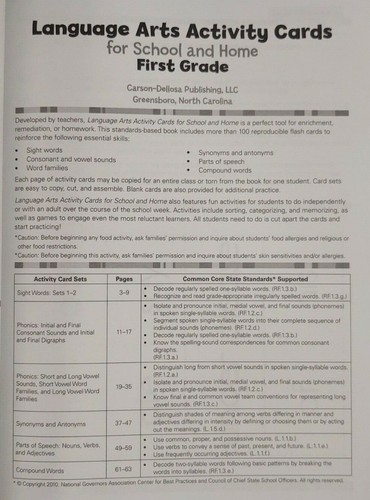 Language Arts Activity Cards for School & Home, Grade 1, Paperback, Common Core - Picture 3 of 5